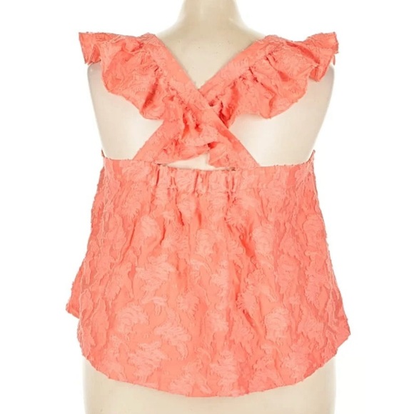 Anthropologie Amber Ruffled Coral Textured Criss Cross Back Sleeveless Blouse 3X - Picture 3 of 6